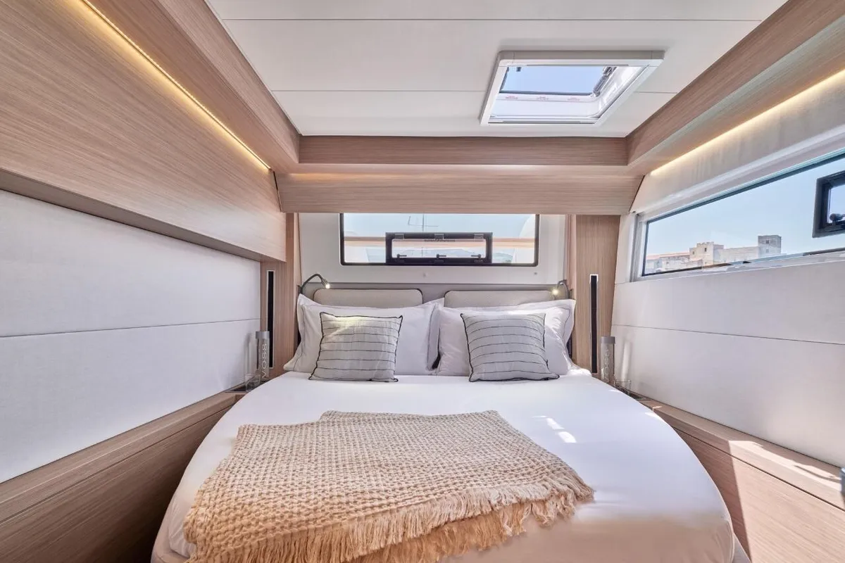 Cabin on Eldamar, a Lagoon 51 catamaran at Grad Trogir, Croatia