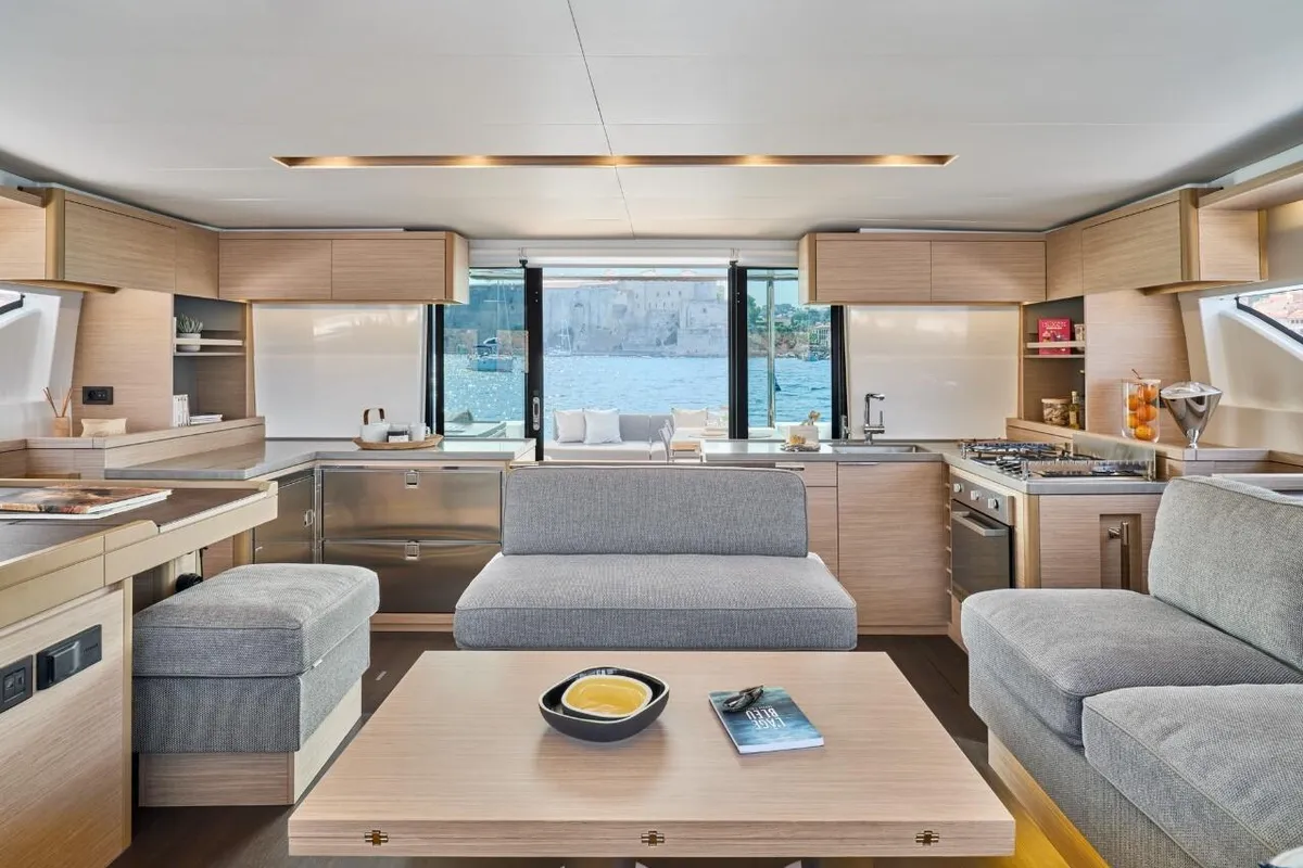 Salon of Eldamar, a Lagoon 51 catamaran at Grad Trogir, Croatia