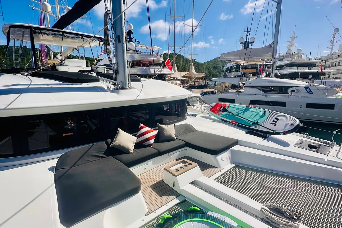 Deck of Eldamar, a Lagoon 51 catamaran at Grad Trogir, Croatia