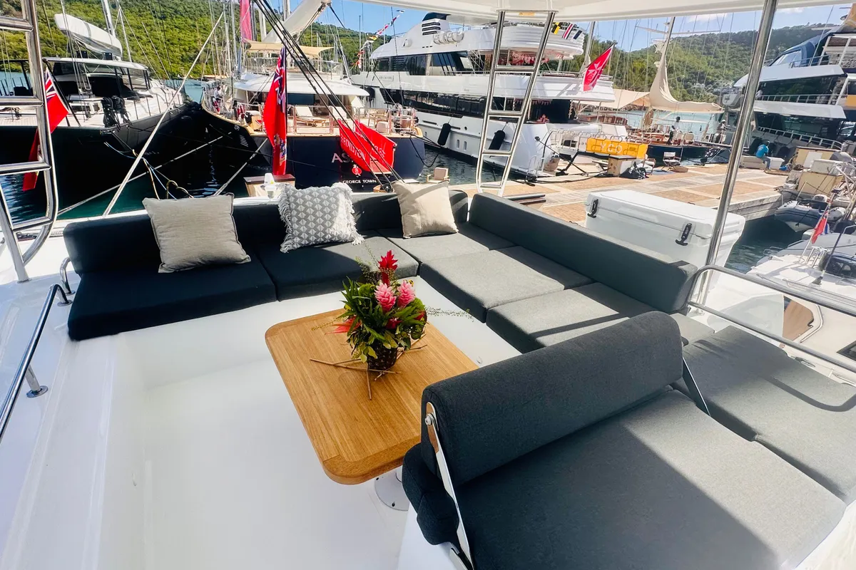 Deck of Eldamar, a Lagoon 51 catamaran at Grad Trogir, Croatia