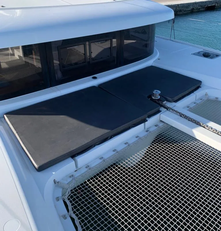 Deck of KARMA, a Lagoon 42 catamaran at Lefkada, Greece