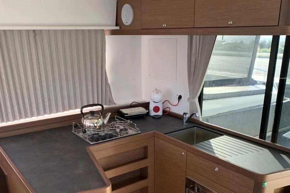 Galley of KARMA, a Lagoon 42 catamaran at Lefkada, Greece