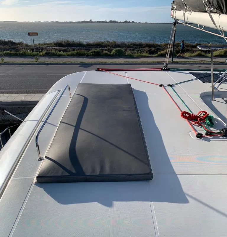 Deck of KARMA, a Lagoon 42 catamaran at Lefkada, Greece