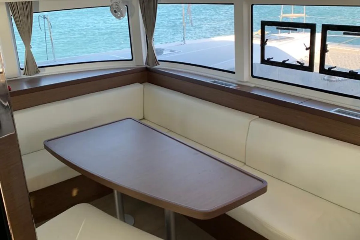 Salon of KARMA, a Lagoon 42 catamaran at Lefkada, Greece