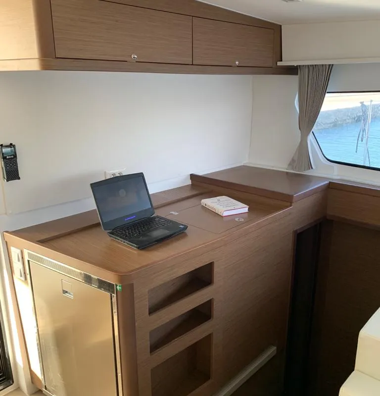 Salon of KARMA, a Lagoon 42 catamaran at Lefkada, Greece