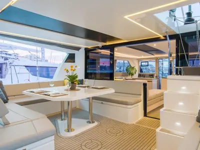 Salon of Moorings 5000 Exclusive, a Leopard 50 catamaran at Nassau, Bahamas