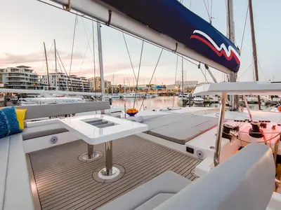 Deck of Moorings 5000 Exclusive, a Leopard 50 catamaran at Nassau, Bahamas