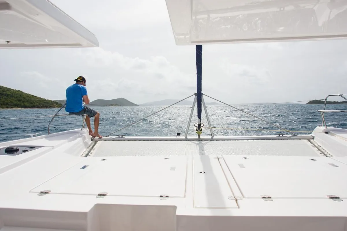Deck of Moorings 5000 Exclusive, a Leopard 50 catamaran at Nassau, Bahamas