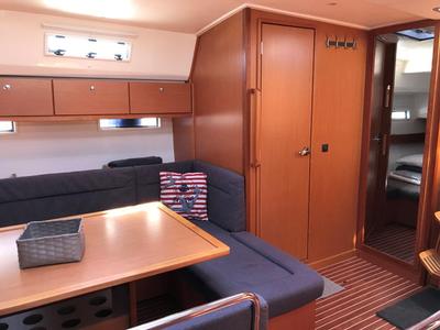 Salon of Juniper, a Bavaria 50 Cruiser sailboat at Lefkada, Greece