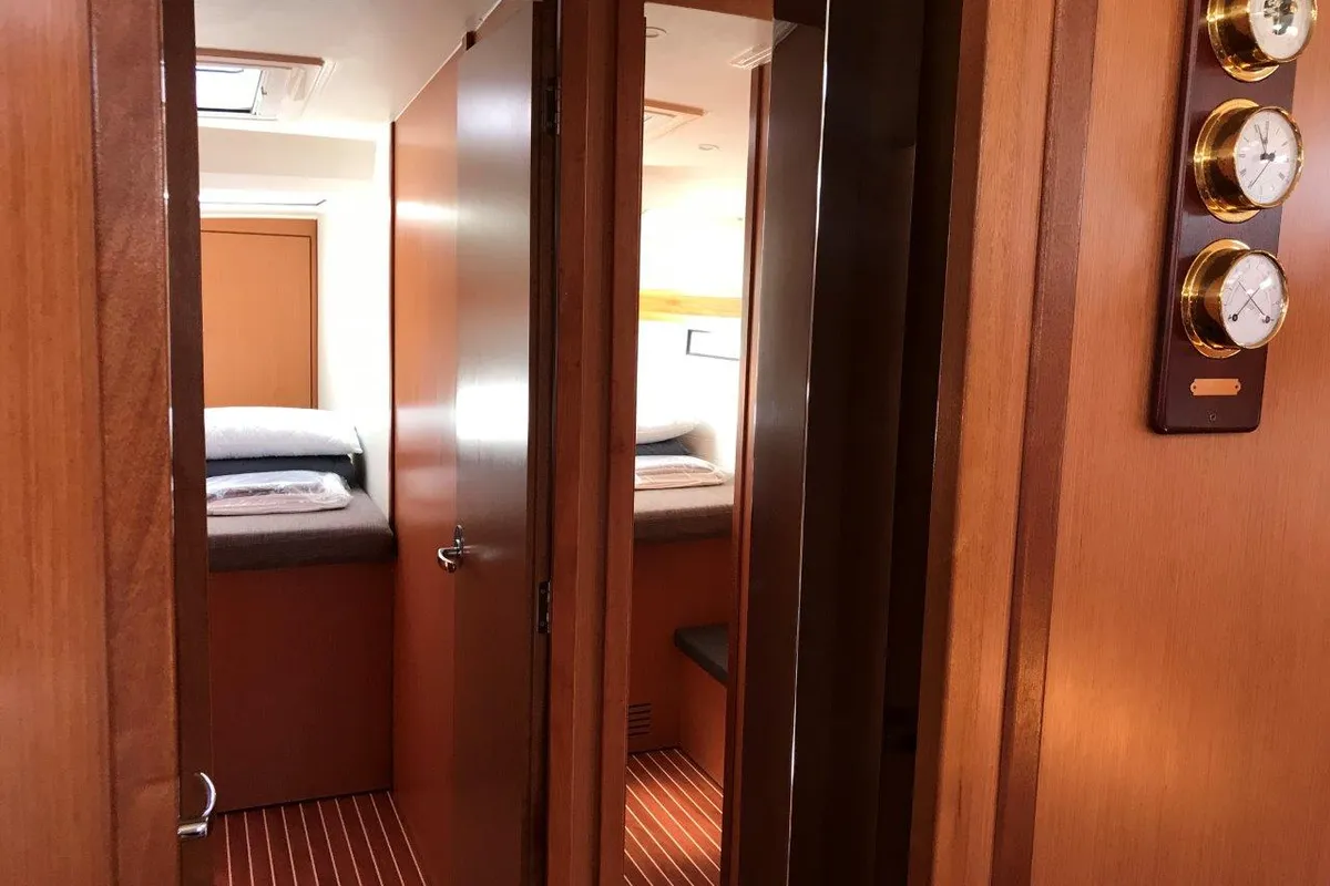 Cabin on Juniper, a Bavaria 50 Cruiser sailboat at Lefkada, Greece