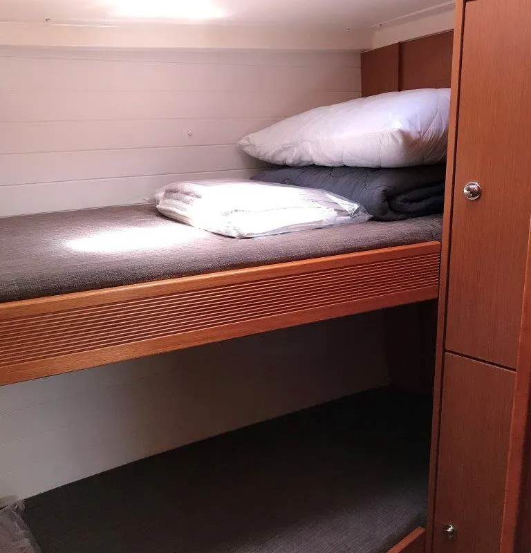 Cabin on Juniper, a Bavaria 50 Cruiser sailboat at Lefkada, Greece