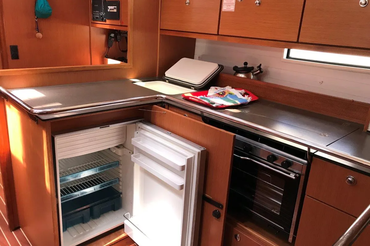 Galley of Juniper, a Bavaria 50 Cruiser sailboat at Lefkada, Greece