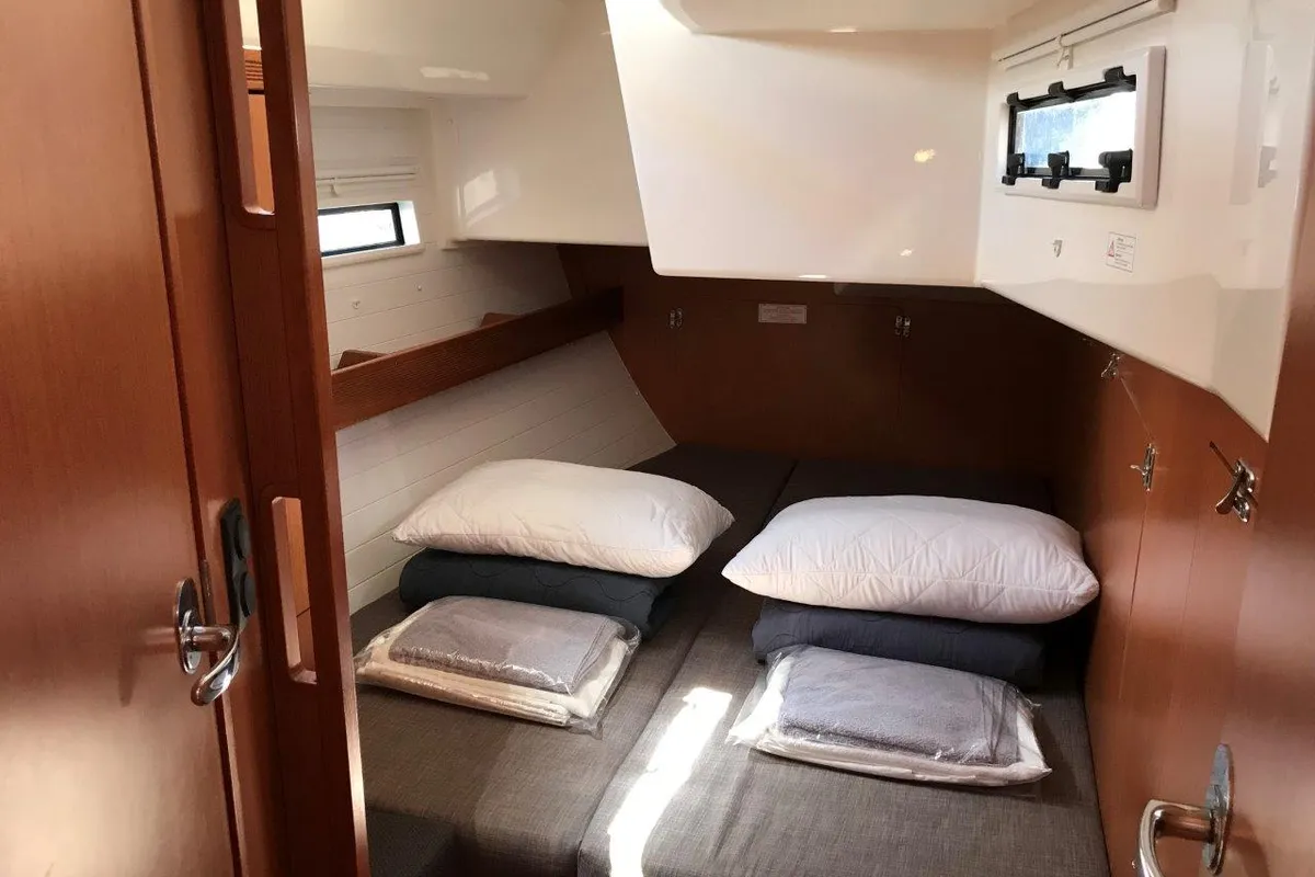 Cabin on Juniper, a Bavaria 50 Cruiser sailboat at Lefkada, Greece