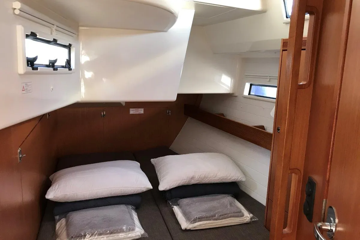 Cabin on Juniper, a Bavaria 50 Cruiser sailboat at Lefkada, Greece