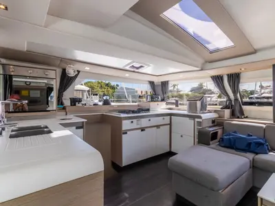 Galley of Gelos, a Fountaine Pajot Elba 45 catamaran at Road Town, British Virgin Islands