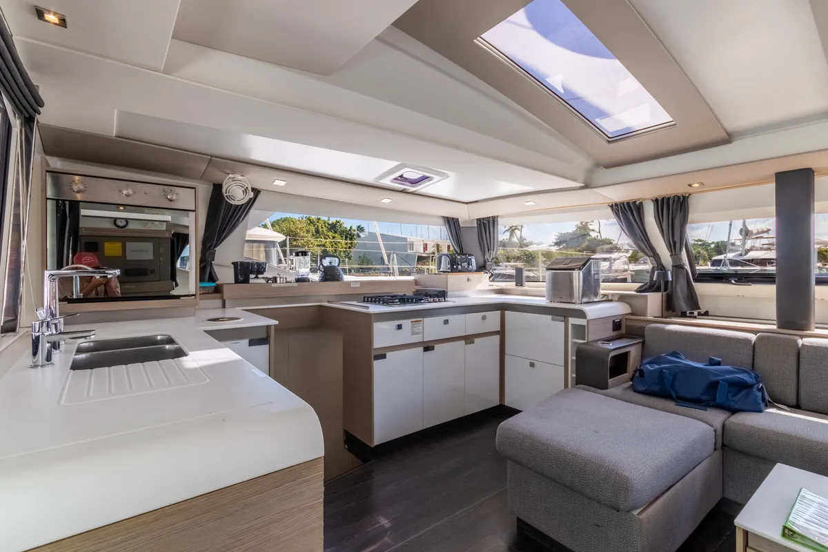 Galley of Gelos, a Fountaine Pajot Elba 45 catamaran at Road Town, British Virgin Islands
