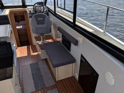 Cockpit of Tofino, a Futura 36 motor yacht at Kukljica, Croatia