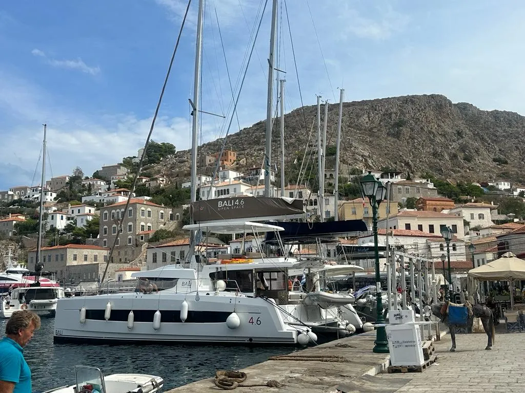 Exterior view of Star Velvet (A/C, Generator, Water Maker, dishwasher), a Bali 4.6 catamaran at Athens, Greece
