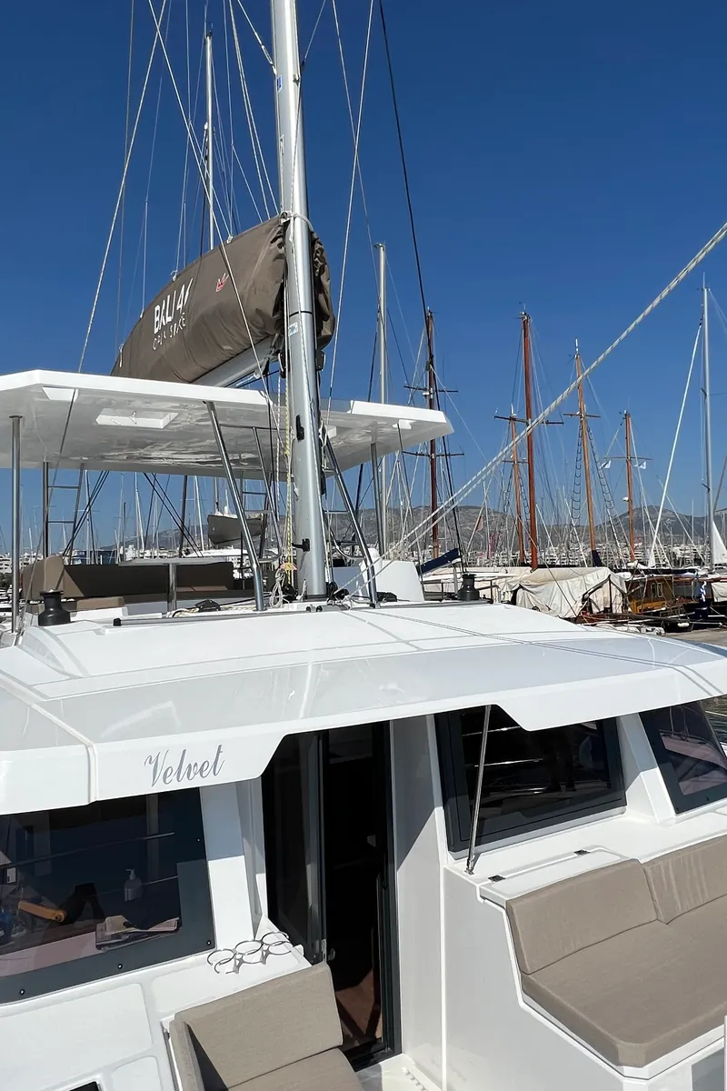 Deck of Star Velvet (A/C, Generator, Water Maker, dishwasher), a Bali 4.6 catamaran at Athens, Greece