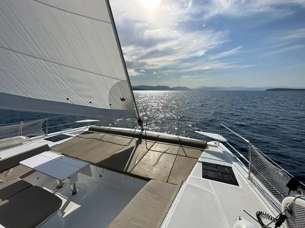 Deck of Star Velvet (A/C, Generator, Water Maker, dishwasher), a Bali 4.6 catamaran at Athens, Greece