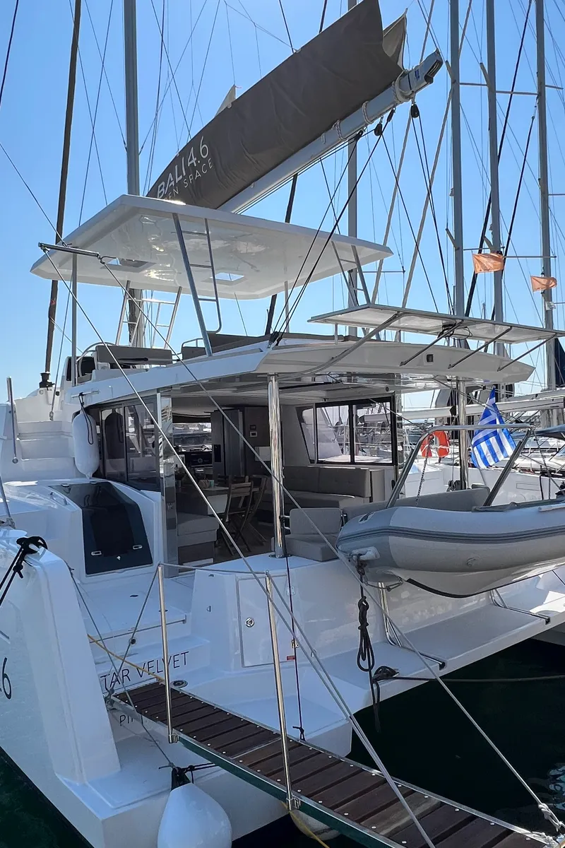 Exterior view of Star Velvet (A/C, Generator, Water Maker, dishwasher), a Bali 4.6 catamaran at Athens, Greece