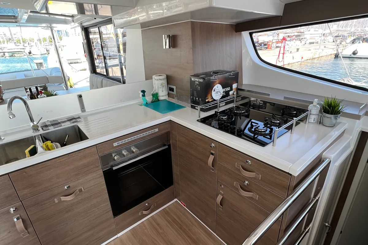 Galley of Star Velvet (A/C, Generator, Water Maker, dishwasher), a Bali 4.6 catamaran at Athens, Greece