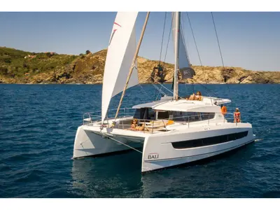 Exterior view of Riviera, a Bali 4.2 catamaran at Athens, Greece