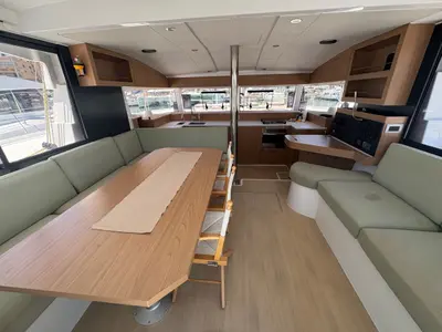 Salon of Maïgane, a Bali Catsmart catamaran at Seget Donji, Croatia