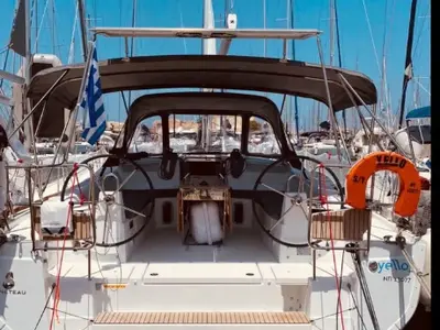 Cockpit of Yello, a Beneteau Oceanis 40.1 sailboat at Municipal Unit of Lefkada, Greece