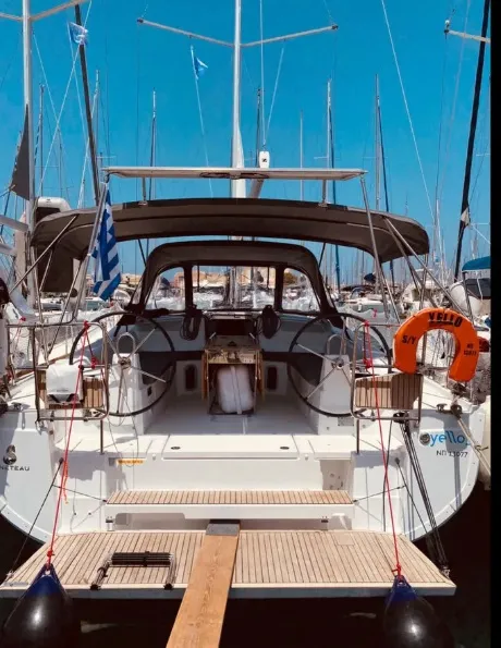 Cockpit of Yello, a Beneteau Oceanis 40.1 sailboat at Municipal Unit of Lefkada, Greece