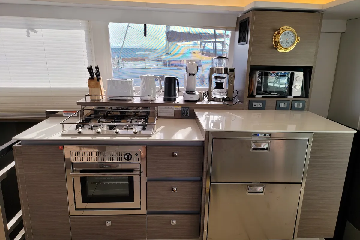Galley of Trident, a Leopard 50 catamaran at Sukošan, Croatia