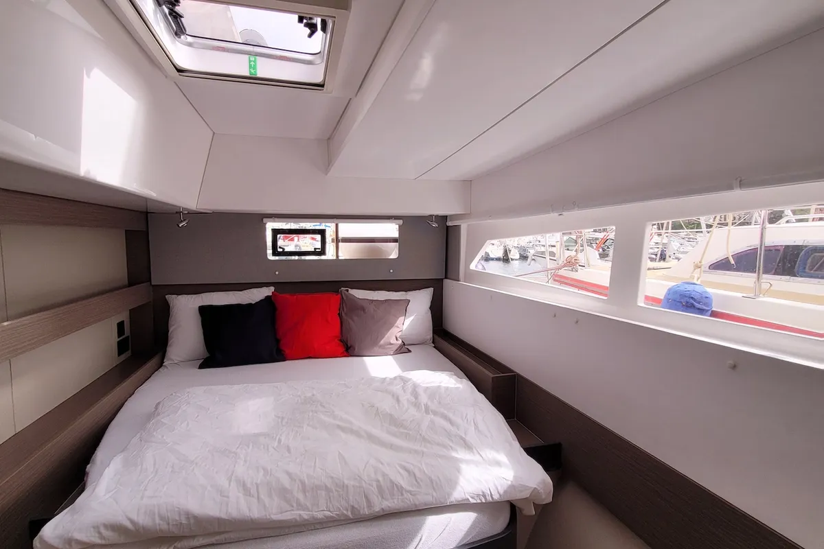 Cabin on Trident, a Leopard 50 catamaran at Sukošan, Croatia