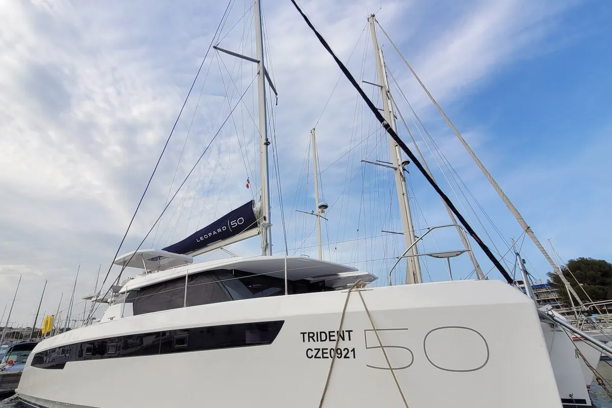 Exterior view of Trident, a Leopard 50 catamaran at Sukošan, Croatia
