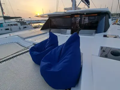 Deck of Trident, a Leopard 50 catamaran at Sukošan, Croatia