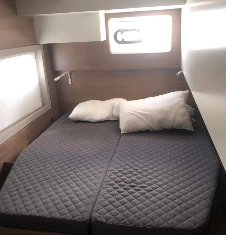 Cabin on KEEP CALM, a Bali 4.4 catamaran at Capo d'Orlando, Italy