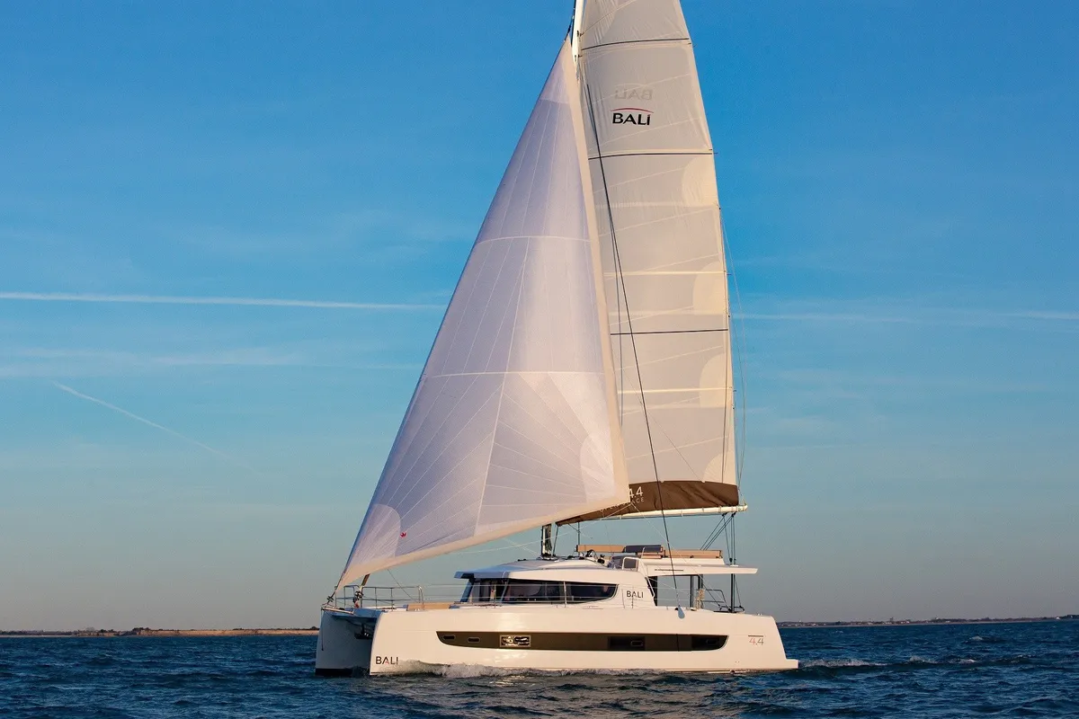 Exterior view of KEEP CALM, a Bali 4.4 catamaran at Capo d'Orlando, Italy
