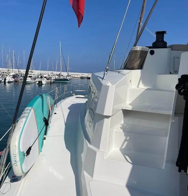 Exterior view of KEEP CALM, a Bali 4.4 catamaran at Capo d'Orlando, Italy