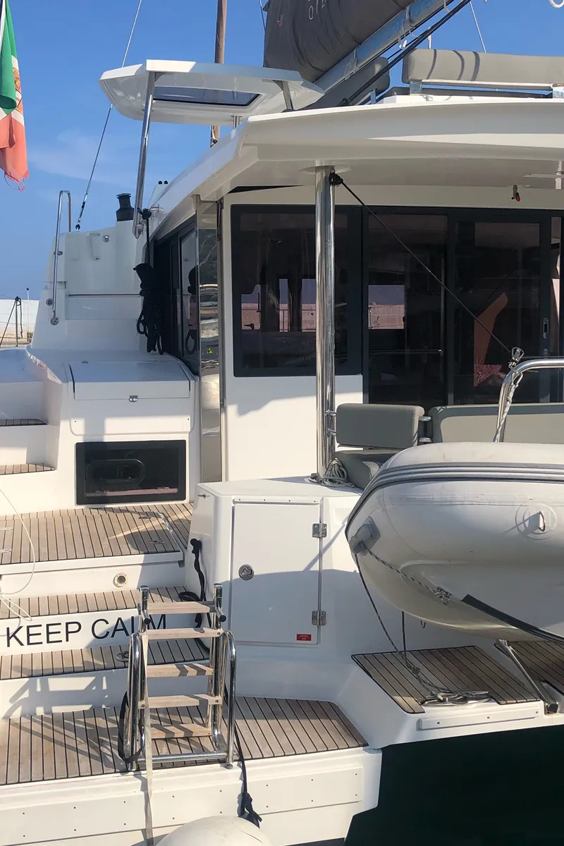 Exterior view of KEEP CALM, a Bali 4.4 catamaran at Capo d'Orlando, Italy