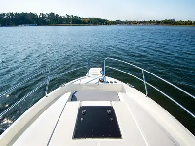 Deck of Balt 918 Titanium, a motorboat at Wilkasy, Poland
