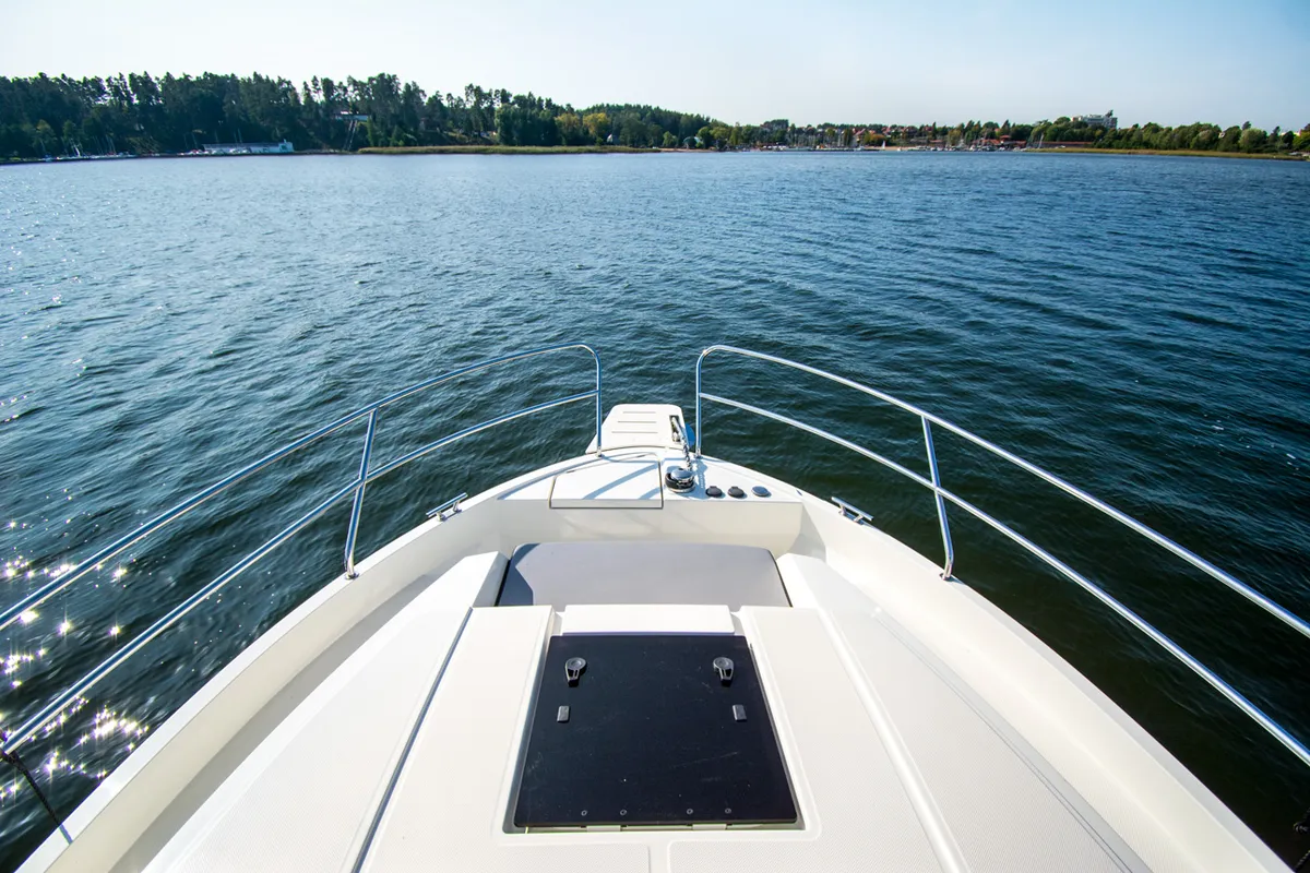 Deck of Balt 918 Titanium, a motorboat at Wilkasy, Poland