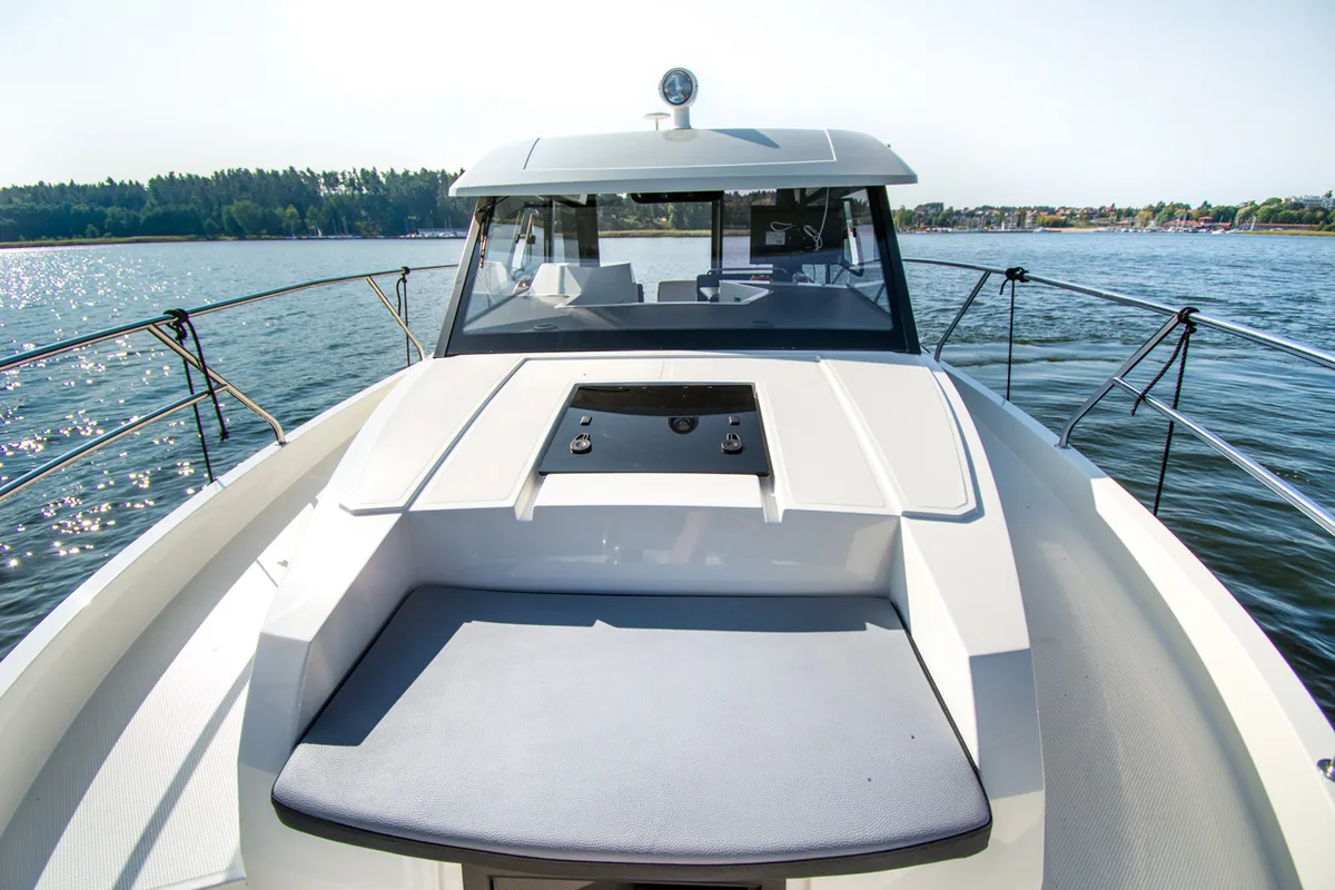 Deck of Balt 918 Titanium, a motorboat at Wilkasy, Poland