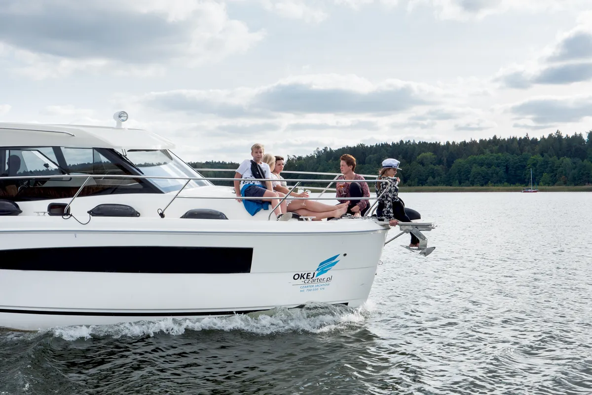 Exterior view of Balt 918 Titanium, a motorboat at Wilkasy, Poland