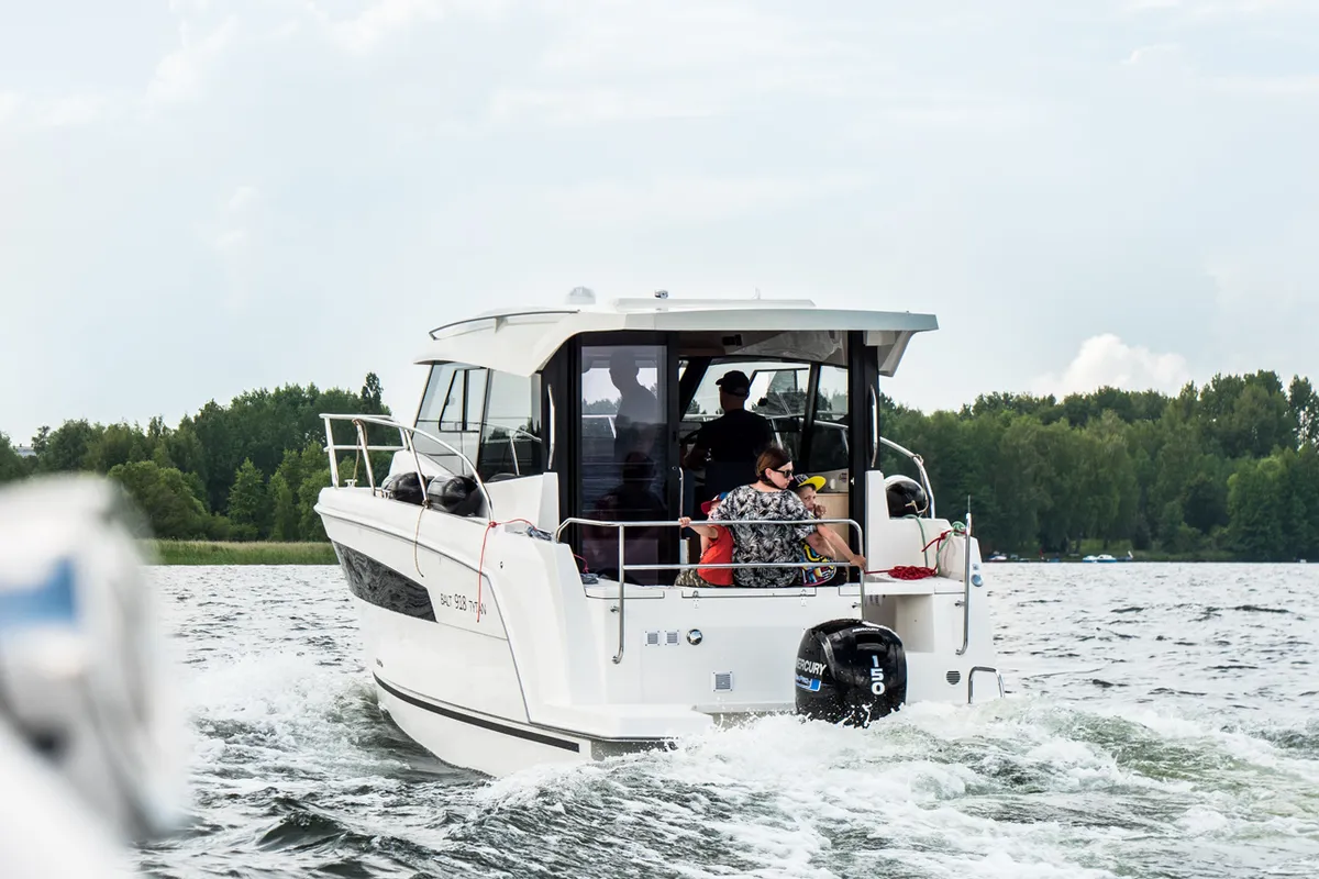 Exterior view of Balt 918 Titanium, a motorboat at Wilkasy, Poland