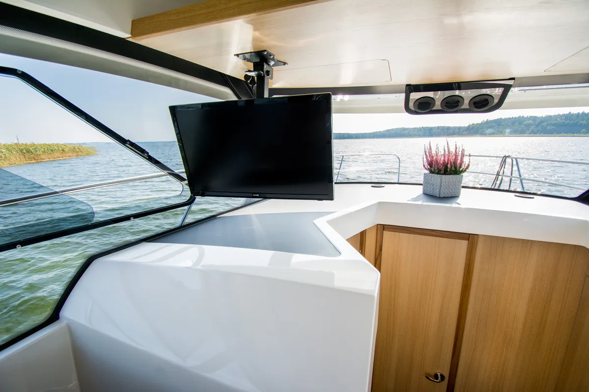 Salon of Balt 918 Titanium, a motorboat at Wilkasy, Poland