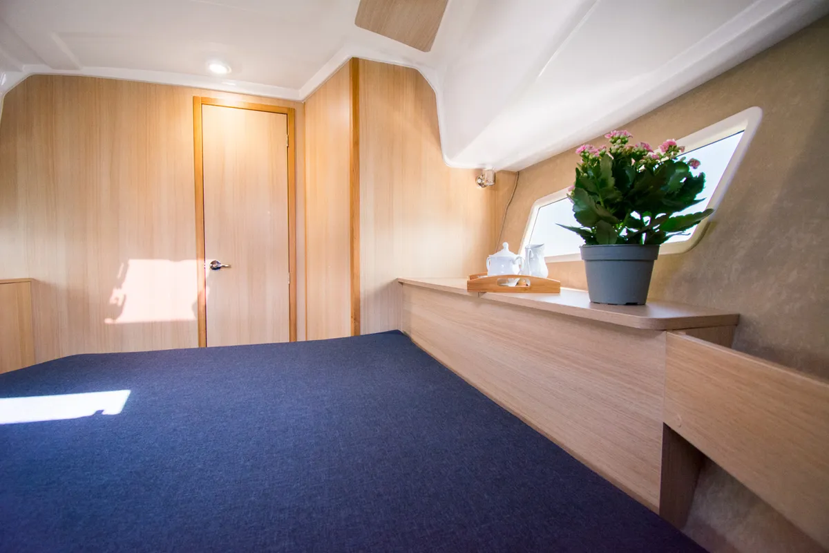Cabin on Balt 918 Titanium, a motorboat at Wilkasy, Poland
