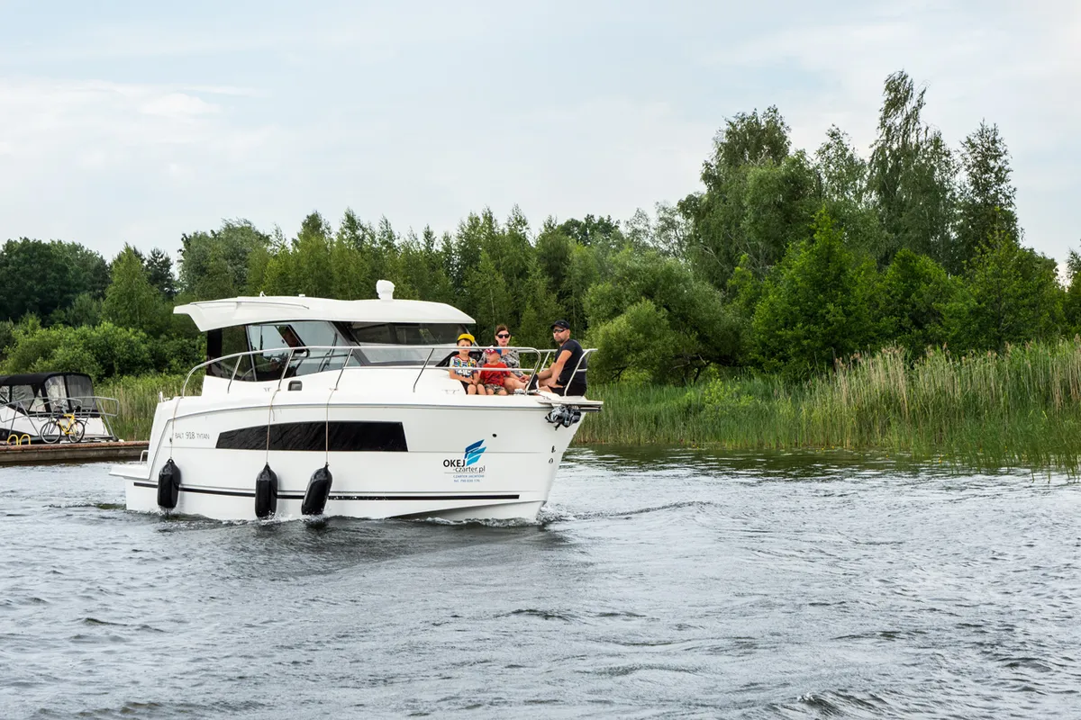 Exterior view of Balt 918 Titanium, a motorboat at Wilkasy, Poland