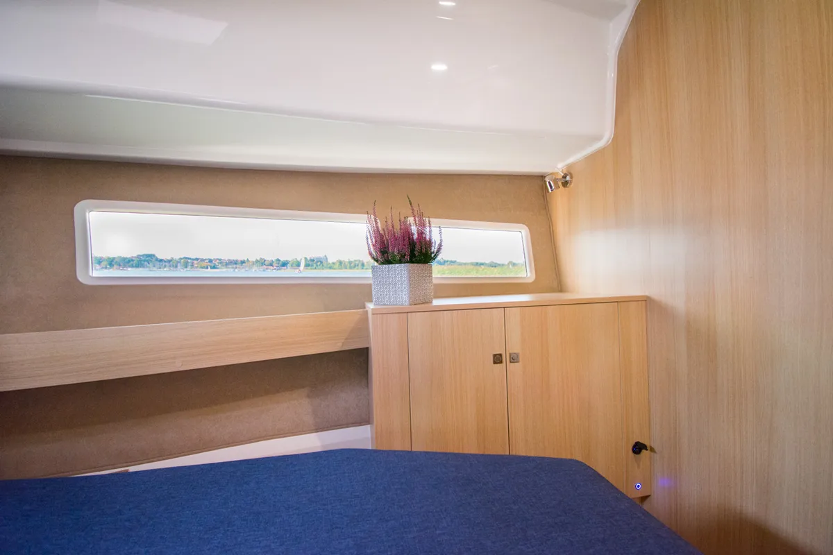 Cabin on Balt 918 Titanium, a motorboat at Wilkasy, Poland