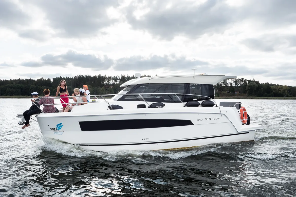 Exterior view of Balt 918 Titanium, a motorboat at Wilkasy, Poland