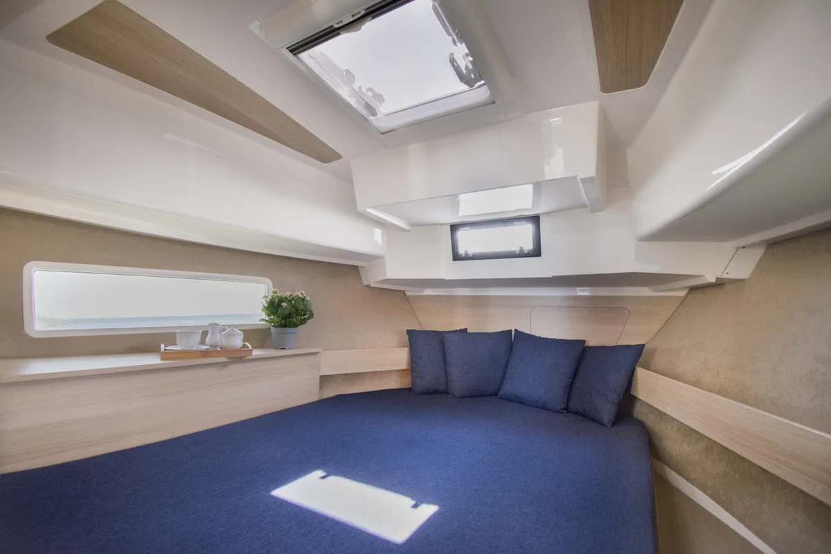 Cabin on Balt 918 Titanium, a motorboat at Wilkasy, Poland