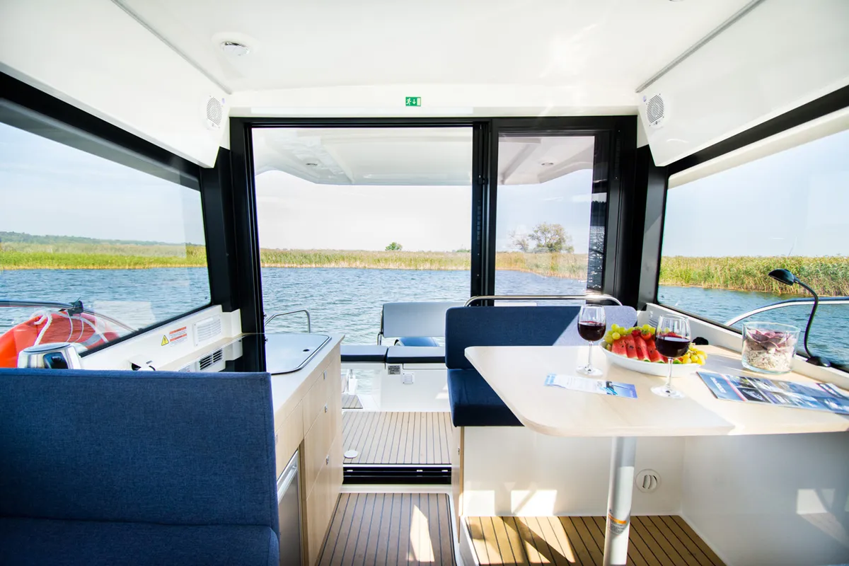 Salon of Balt 918 Titanium, a motorboat at Wilkasy, Poland